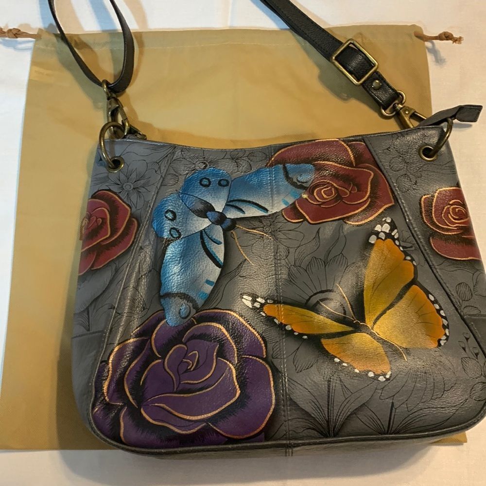 Anuschka Floral Paradise hand painted leather hobo bag